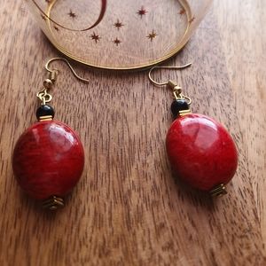 Handmade earrings red,black, and gold